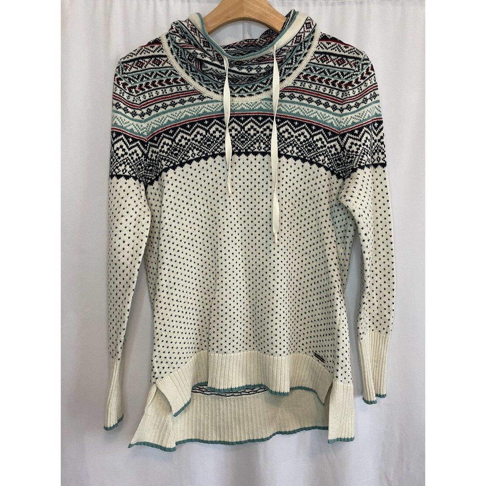 Eddie Bauer Wool Blend Icelandic Nordic Fair Isle Cowl Neck Pullover Sweater Med